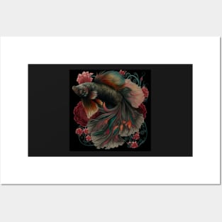 Floral Betta fish Posters and Art